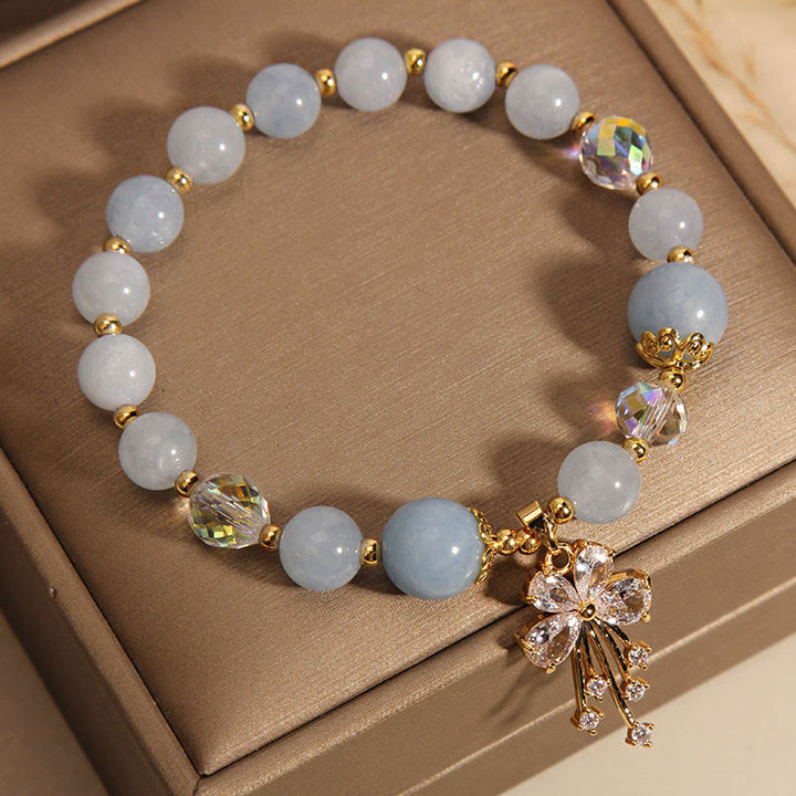 Braccialetto con ciondolo a farfalla in zircone con cristalli rosa e acquamarina Buddha Stones