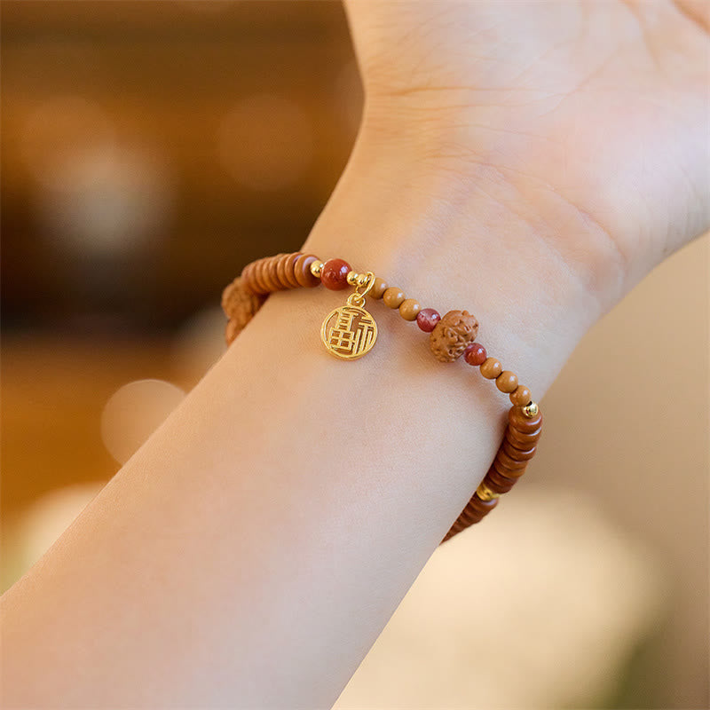 Buddha Stones Semi di Bodhi Tibetano Onice Nero Quarzo Fumé Om Mani Padme Hum Fu Carattere Bracciale Ricchezza