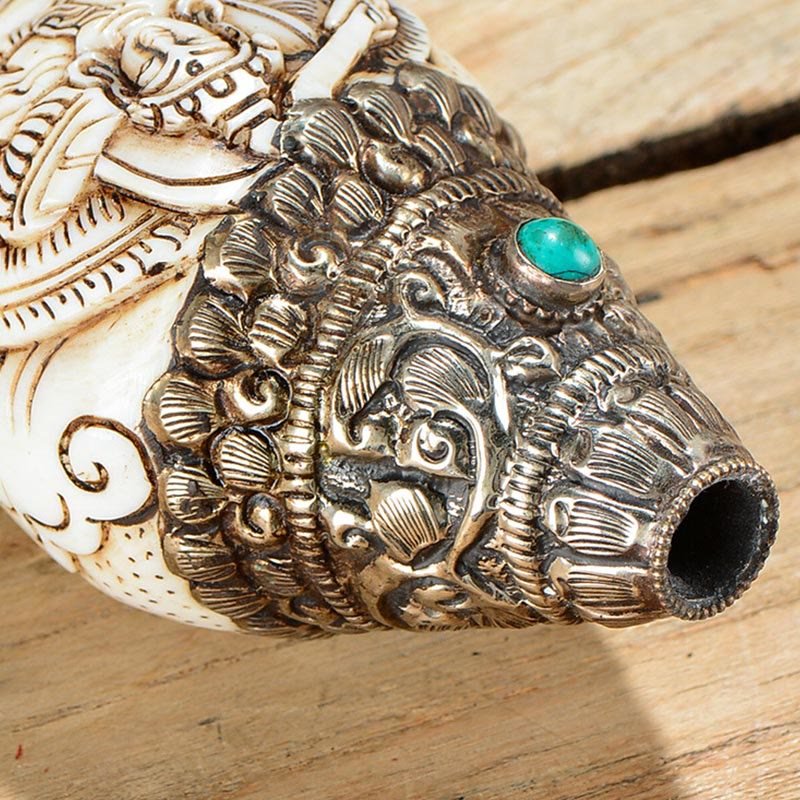 Decorazione positiva della ricchezza della conchiglia del Buddha Shankha incisa a mano tibetana - image 6