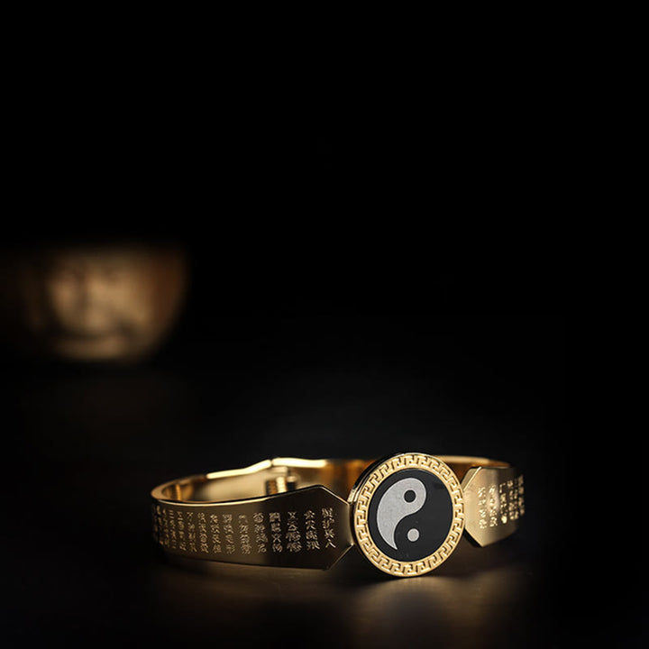 Buddha Stones Yin Yang Lotus Om Mani Padme Hum Mantra Braccialetto Armonia in Acciaio al Titanio