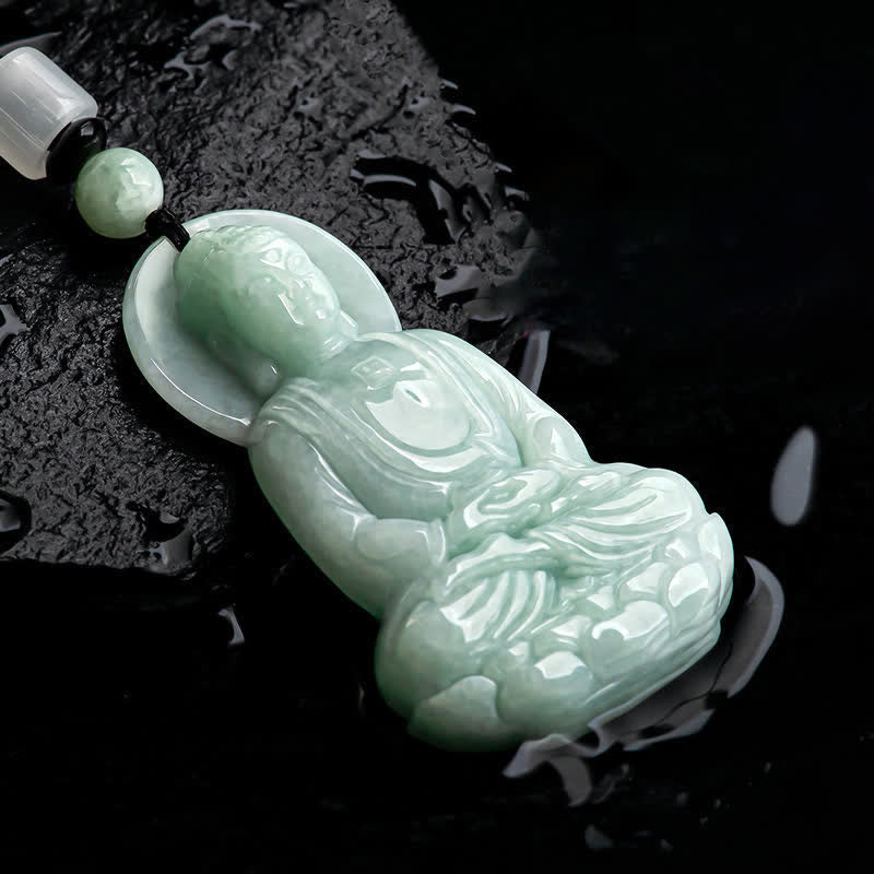 Buddha Stones Amitabha Buddha Amuleto di Giada Collana di Corda della Compassione