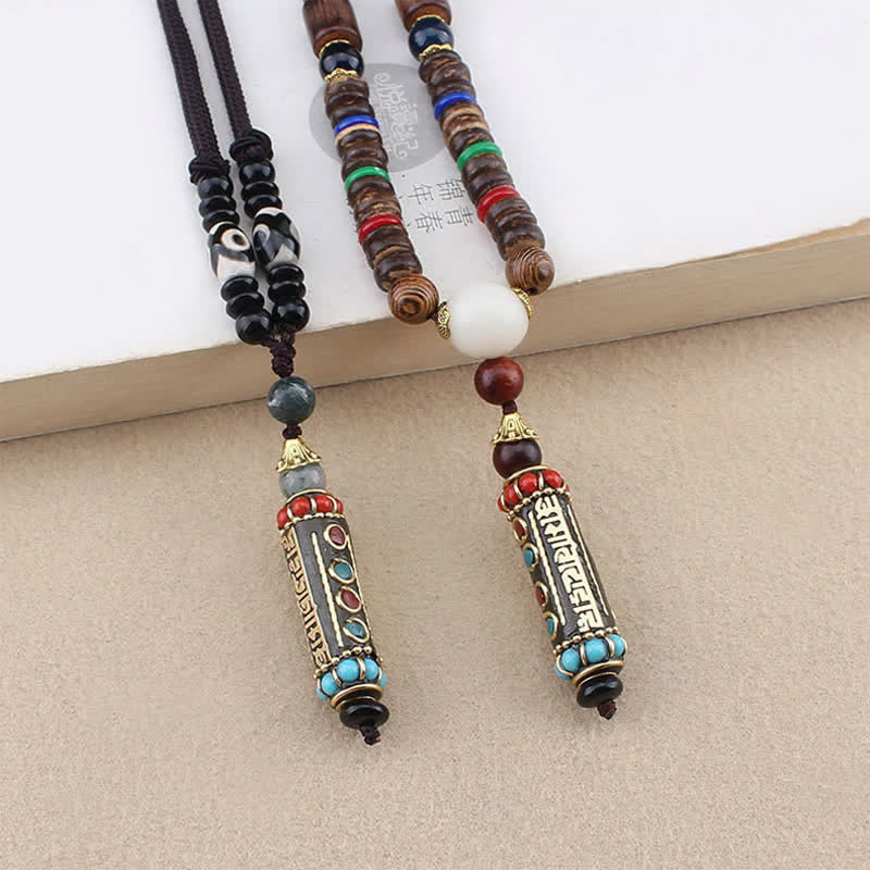 Ciondolo per collana in legno di wenge con Buddha Stones tibetano Om Mani Padme Hum Dzi - image 1