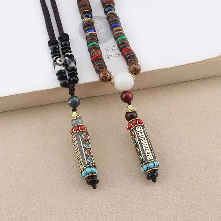 Ciondolo per collana in legno di wenge con Buddha Stones tibetano Om Mani Padme Hum Dzi - image 2