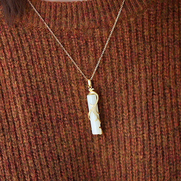 Collana con ciondolo di protezione in rame con drago e fenice in giada Buddha Stones - image 9