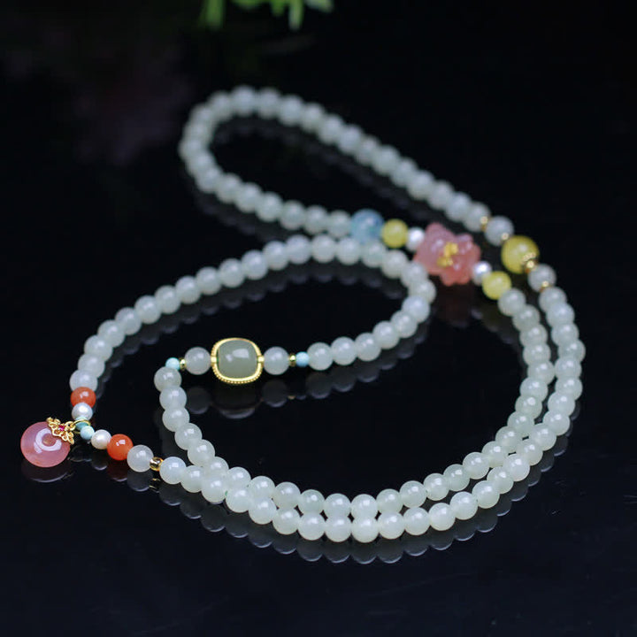 Braccialetto Buddha Stones Natural Hetian Jade Rosa Cristallo Pace Fibbia Felicità Abbondanza