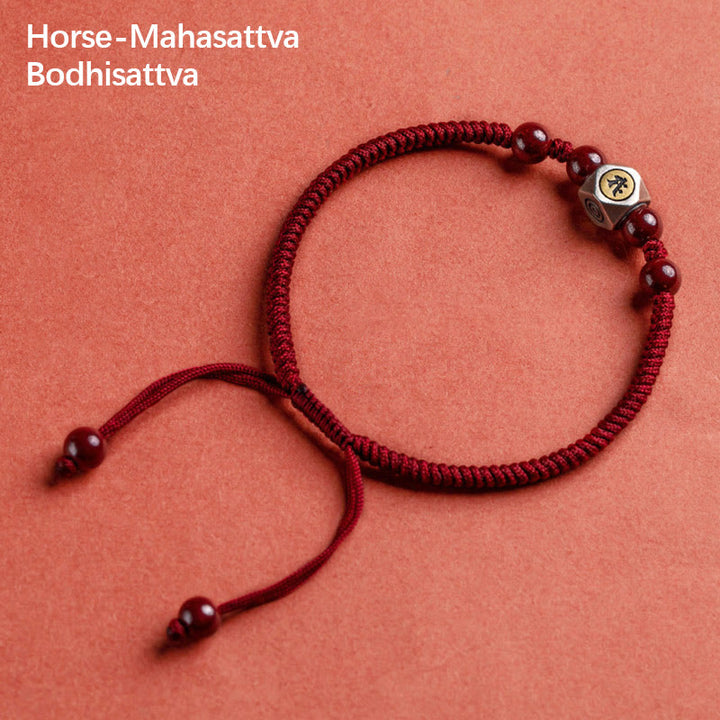 Bracciale Buddha Stones 925 Sterling Silver Zodiaco Cinese Buddha Natale Cinabro Calma - Cavallo-Mahasattva Bodhisattva - Rosso (circonferenza del polso 14-18 cm) - image 17