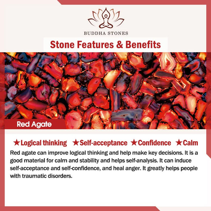 Braccialetto Buddha Stones Red Agate Jade Lotus Confidence Calm String