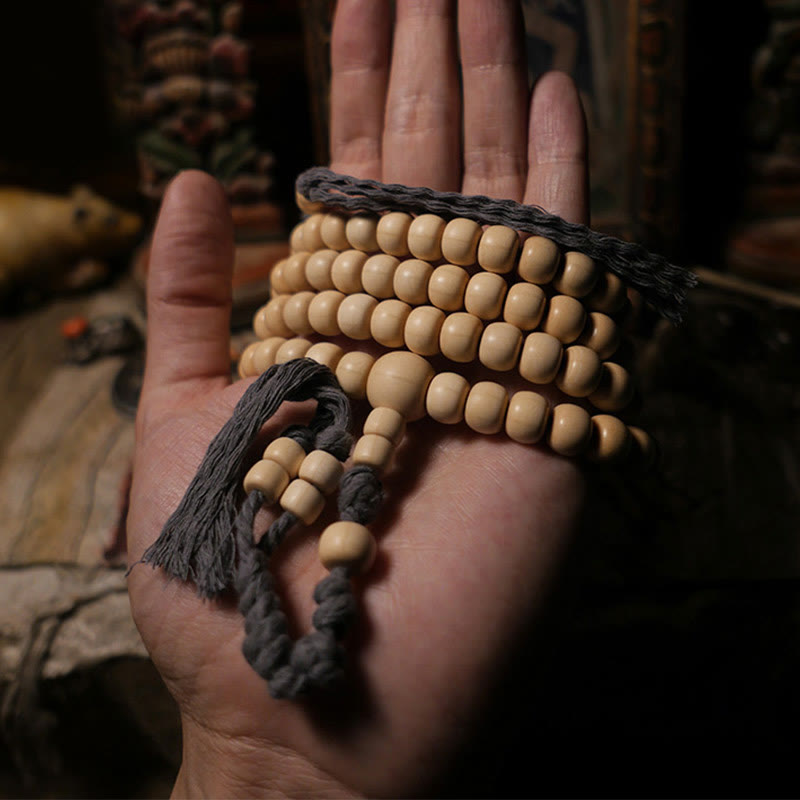 Buddha Stones 108 Mala Perle Abelia Biflora Legno Allontanando gli Spiriti Maligni Polso Mala
