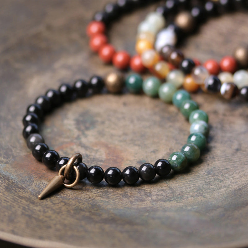 Braccialetto di coppia in cristallo di rame, ossidiana nera, sodalite e pietre Buddha Stones