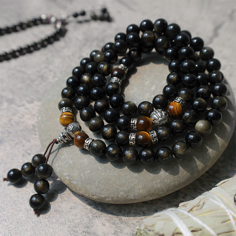 Collana con braccialetto energetico in ossidiana dorata