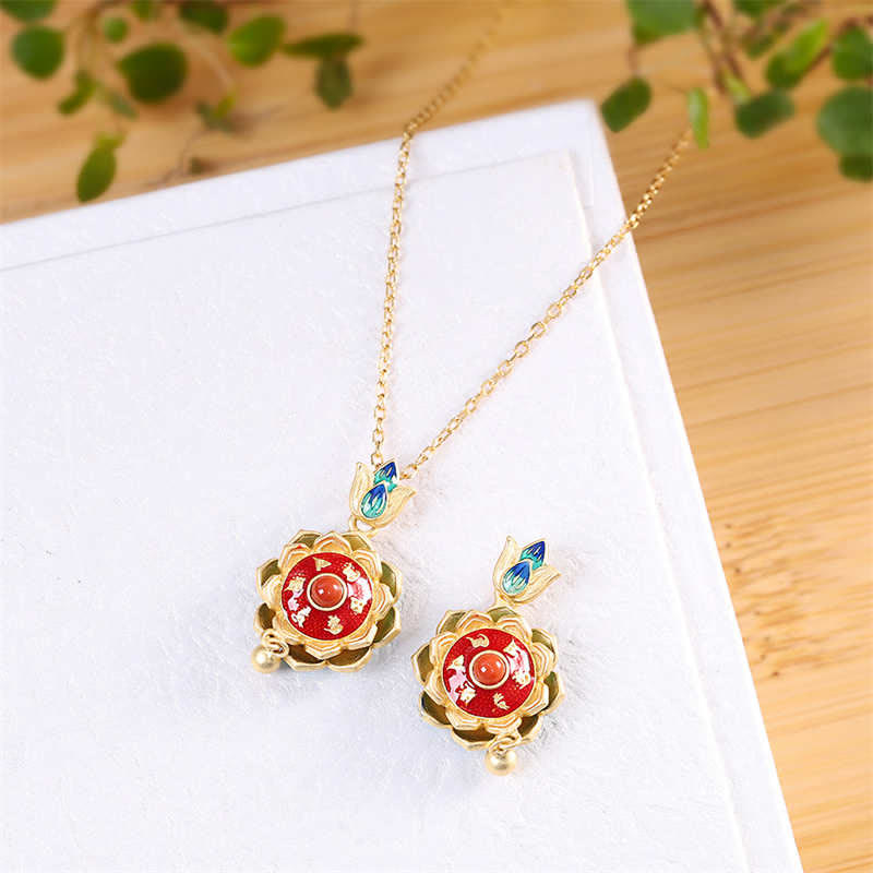 Collana con ciondolo dell'illuminazione in agata rossa con ruota di preghiera del loto tibetano in argento sterling 925 - image 6