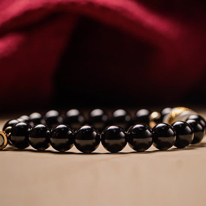 Buddha Stones Ossidiana nera Giada Om Mani Padme Hum Forza Coppia Braccialetto magnetico