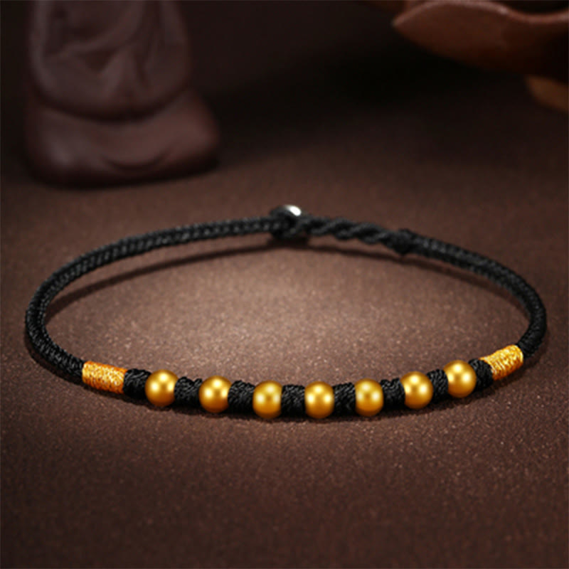 Braccialetto di protezione intrecciato fatto a mano con nodo King Kong, perline d'oro 999 Buddha Stones