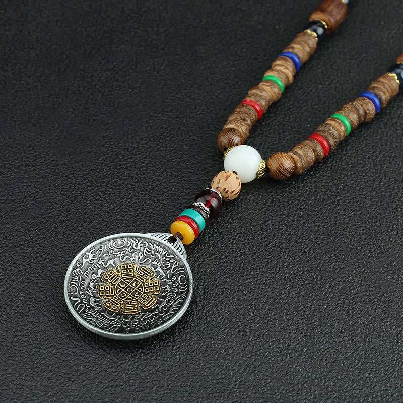 Buddha Stones Tibetano Om Mani Padme Hum Ruota della Preghiera Rotazione Vajra Collana Pendente in Legno - image 24