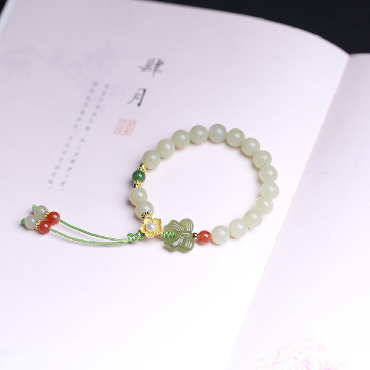 Bracciale Buddha Stones 925 Sterling Silver Jade Luck Flower Butterfly