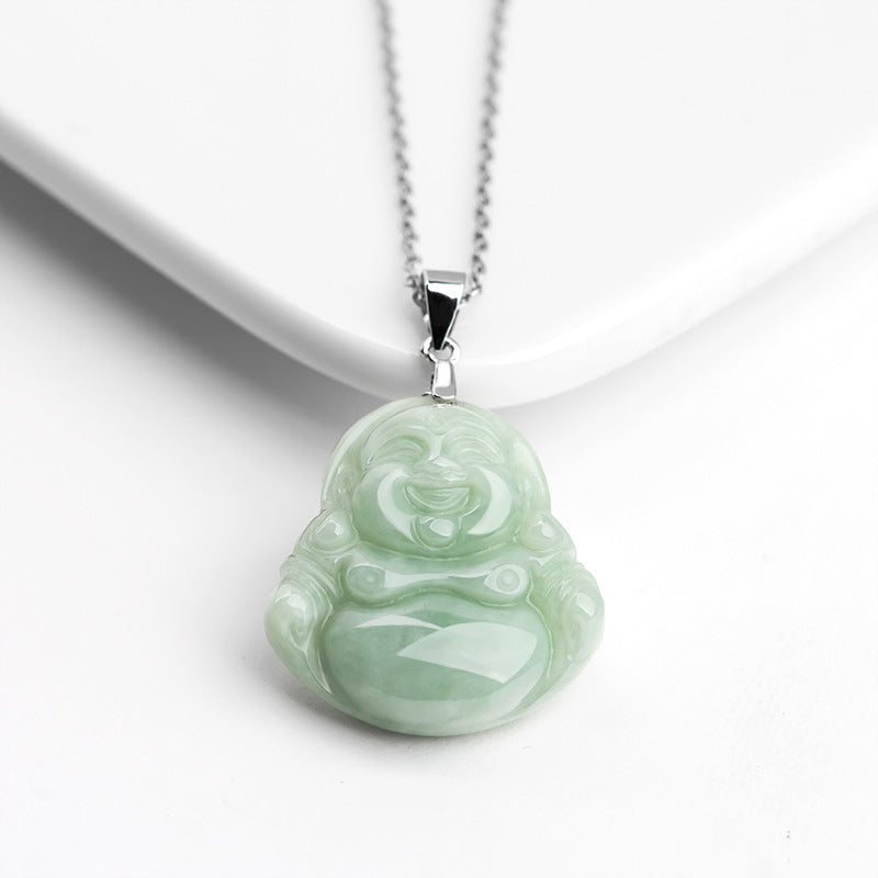 Collana con Buddha Stones in argento sterling 925 con ciondolo a forma di Buddha che ride e giada - image 4