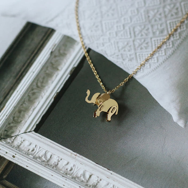 Collana con ciondolo a forma di elefante in titanio e acciaio con catena portafortuna