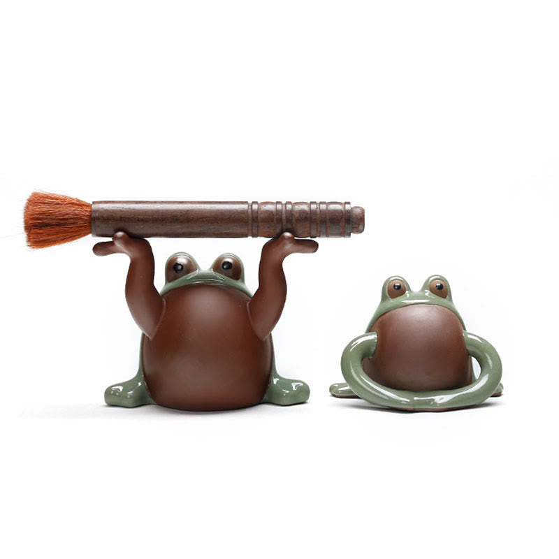 Buddha Stones FengShui Ricchezza Fortunato Carino Rana Ceramica Tè Animale Domestico Figurina Decorazione