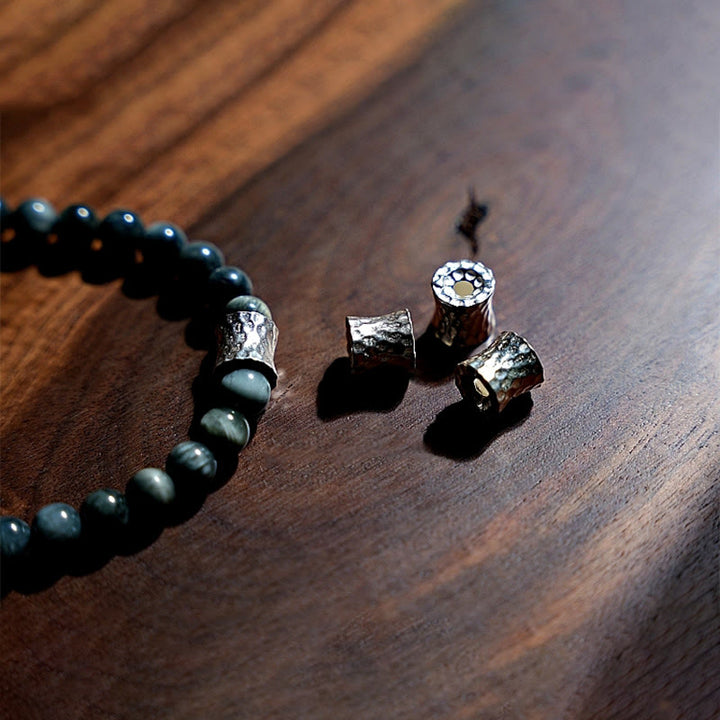 Buddha Stones Argento Sterling 925 108 Perline Mala Pietra Occhio d'Aquila Pietra di Luna Braccialetto Positivo
