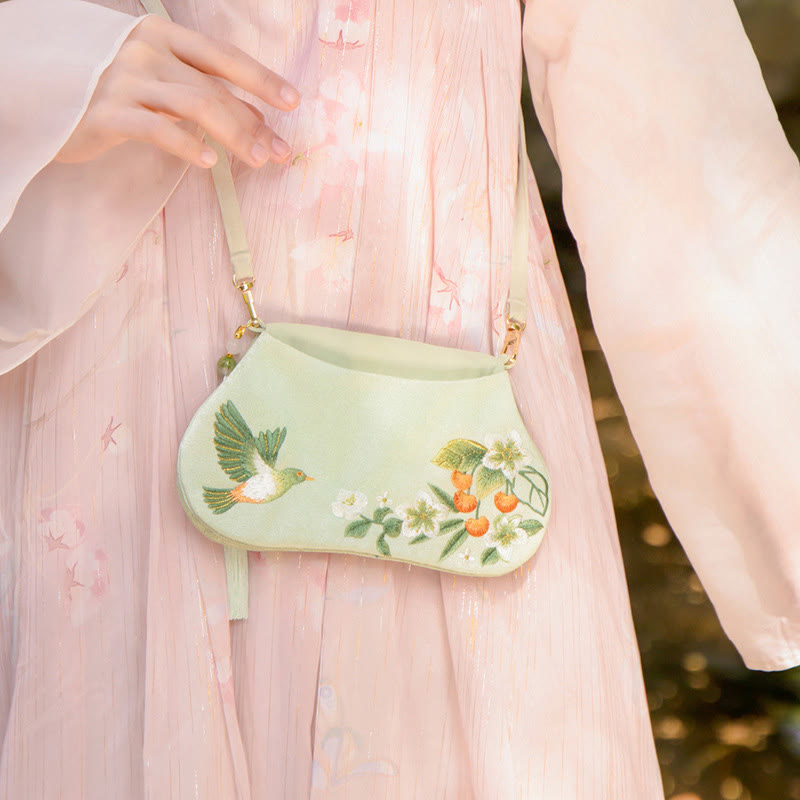 Buddha Stones Fortuna Ricamo Loto Koi Pesce Coniglio Fiore Borsa Hanfu Borsa a Tracolla Borsa a Tracolla - Koi Fish Fiori e uccelli - image 30