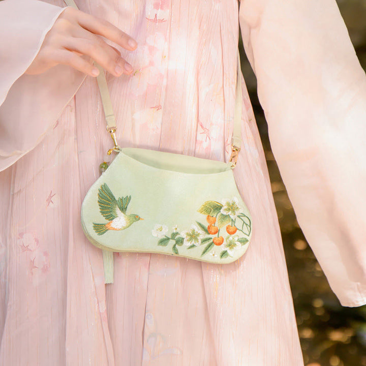 Buddha Stones Fortuna Ricamo Loto Koi Pesce Coniglio Fiore Borsa Hanfu Borsa a Tracolla Borsa a Tracolla - Koi Fish Fiori e uccelli - image 30