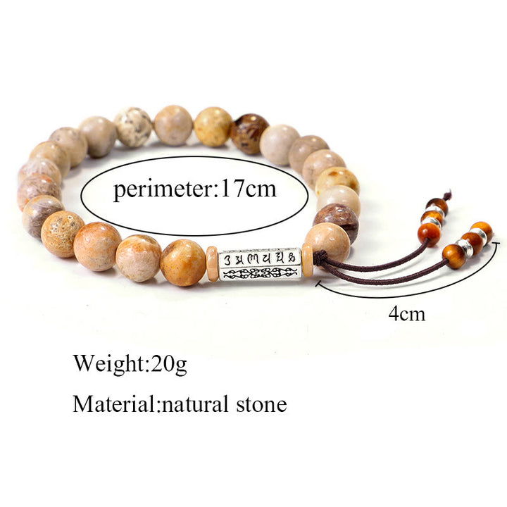Braccialetto rinforzante in pietra invecchiata Om Mani Padme Hum Buddha Stones