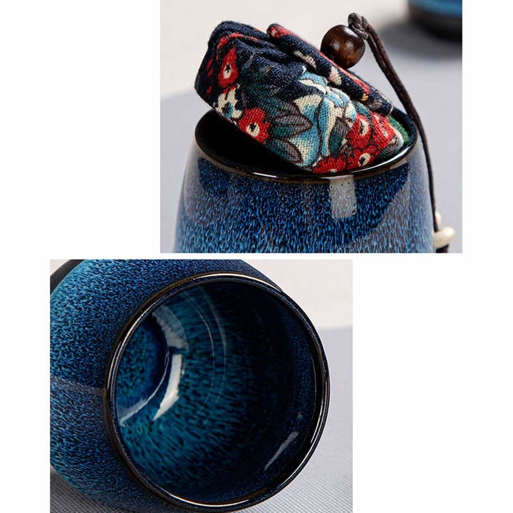 Buddha Stones Blu Gradiente Colore Cinese Gongfu Tè Teiera in Ceramica Portatile Sacchetto Regalo Scatola Set - image 12