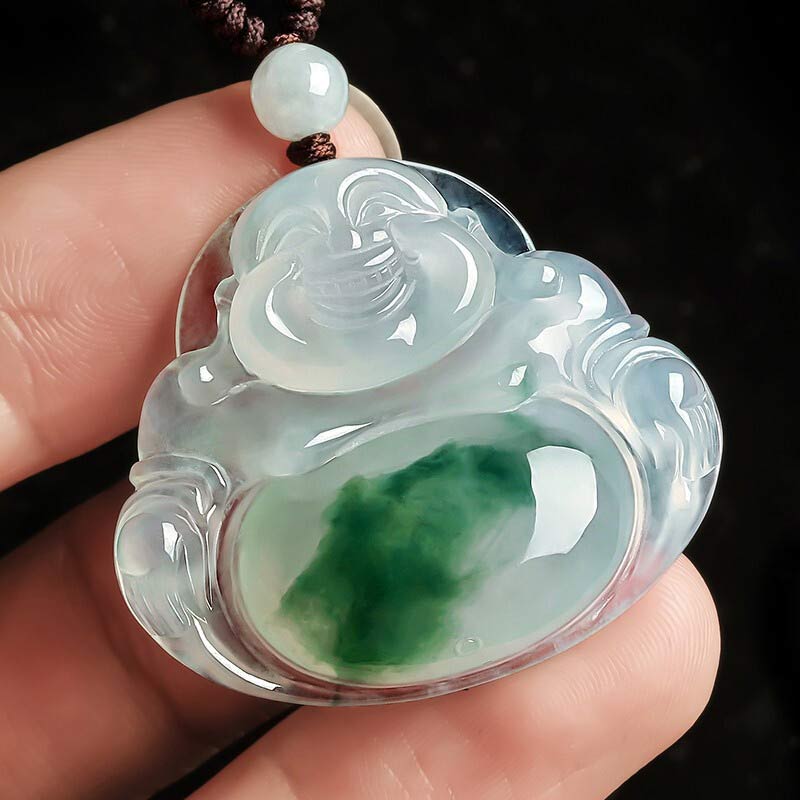 Collana con ciondolo portafortuna in giada ciano Buddha Stones