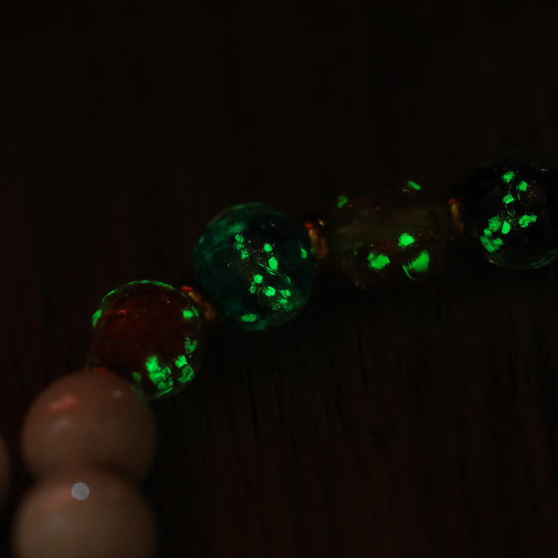 Buddha Stones, incenso tibetano, cenere, porcellana, perlina di vetro fluorescente luminosa, moneta di rame, ciondolo, braccialetto della pace