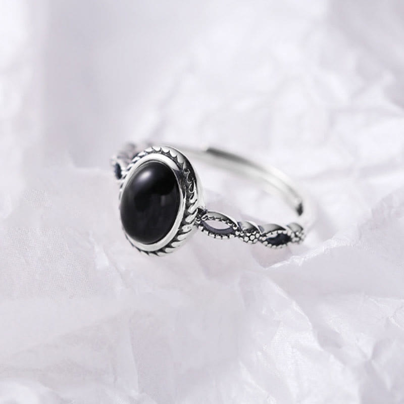 Anello della fortuna in onice nero in argento sterling 925 Buddha Stones