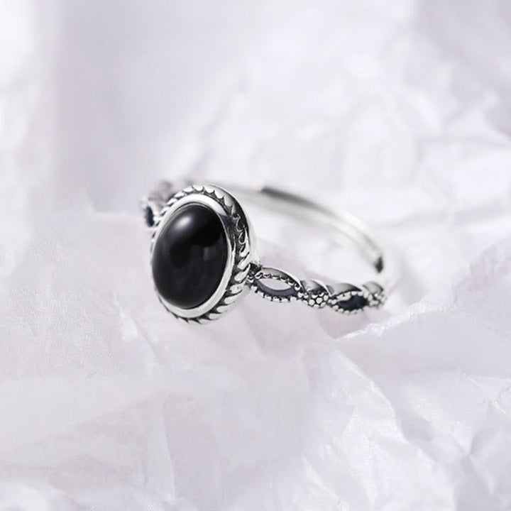 Anello della fortuna in onice nero in argento sterling 925 Buddha Stones