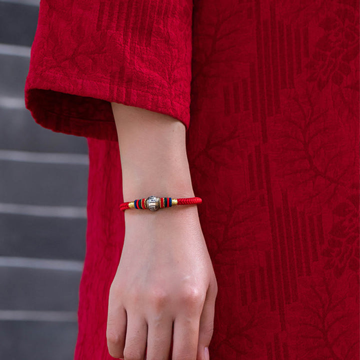 Bracciale intrecciato con nodo di King Kong, fatto a mano in Tibet, in argento sterling 925, con Buddha Stones, Om Mani Padme Hum e protezione dalla fortuna