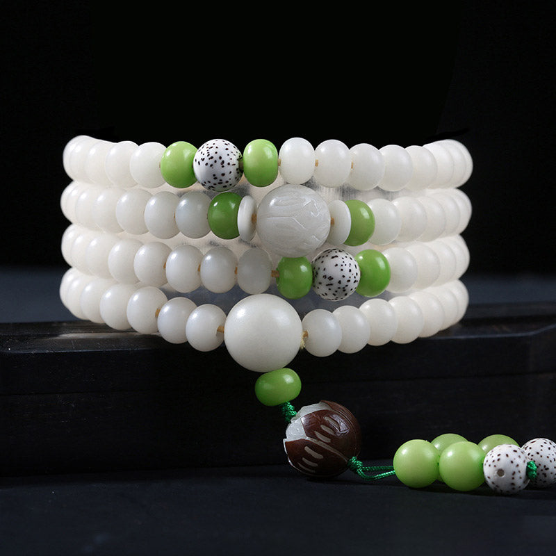 Buddha Stones Braccialetto con ciondolo di benedizione del loto con perline di Bodhi - Semi di Bodhi, perle verdi e loto - 10*8mm - image 15