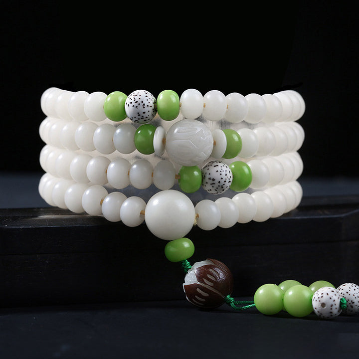 Buddha Stones Braccialetto con ciondolo di benedizione del loto con perline di Bodhi - Semi di Bodhi, perle verdi e loto - 10*8mm - image 15