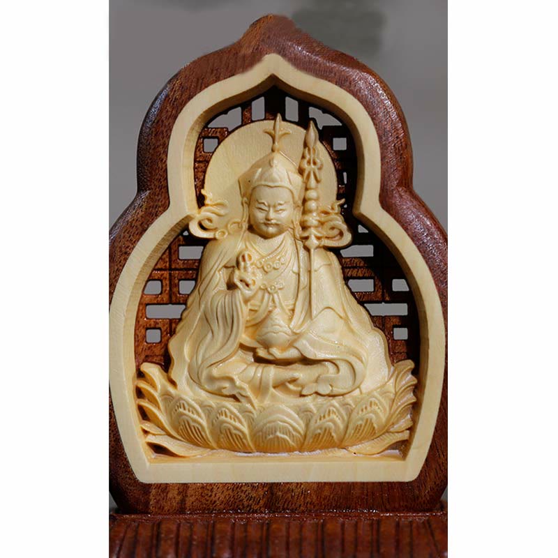 Buddha Stones Guru Rinpoche Buddha Padmasambhavan Serenity Statua incisa in legno