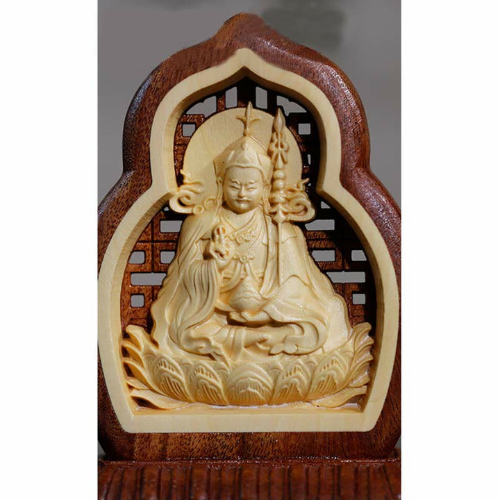 Buddha Stones Guru Rinpoche Buddha Padmasambhavan Serenity Statua incisa in legno