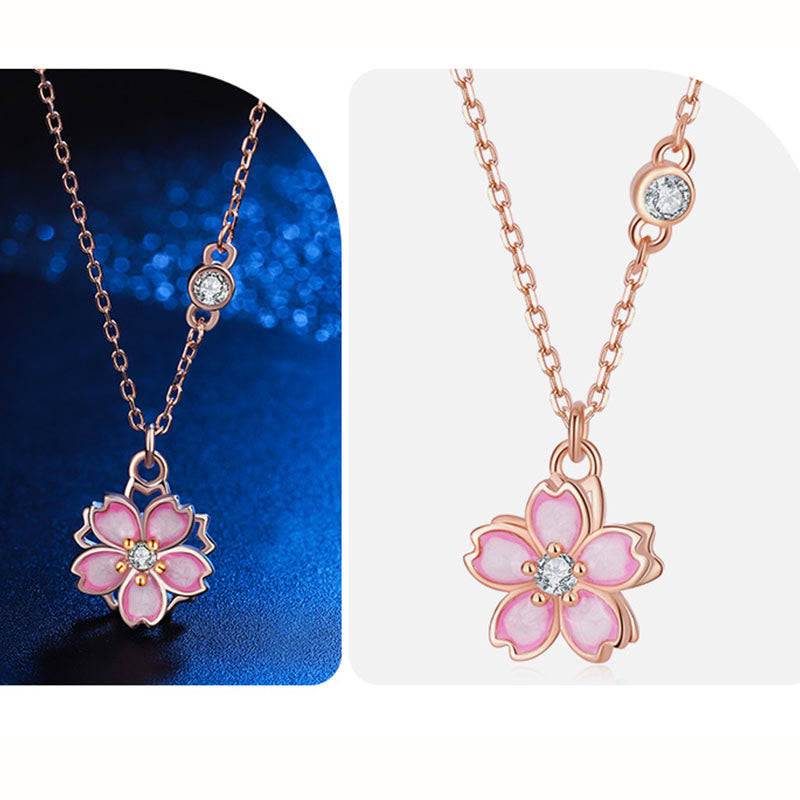 Collana con ciondolo a forma di fiore di ciliegio in argento sterling 925 con Buddha Stones e protezione girevole
