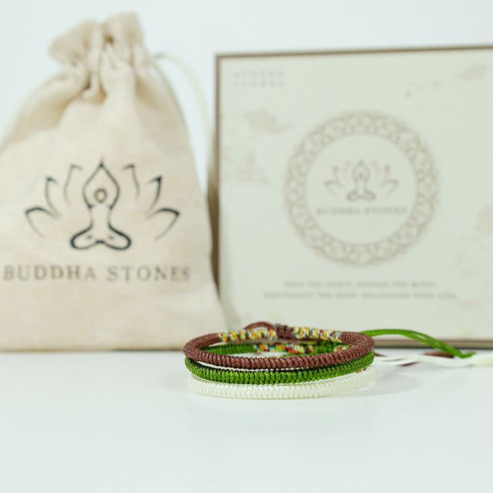 Buddha Stones 3 pezzi Braccialetto di auspicio del nodo di King Kong multicolore fatto a mano tibetano
