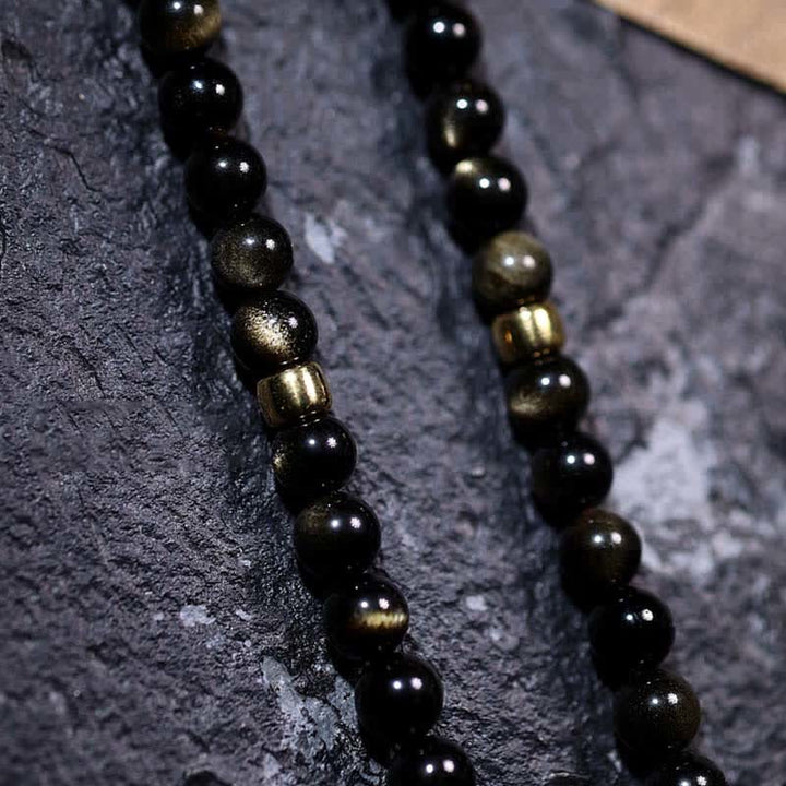 Buddha Stones 108 Mala Beads Oro Lucente Ossidiana Occhio di Tigre Pietra Occhio d'Aquila Bracciale della Ricchezza