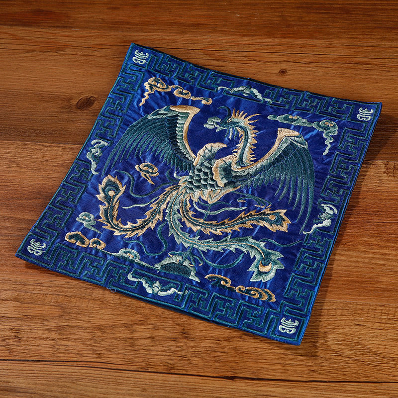 Buddha Stones Gru Fenice Drago Kirin Ricamato Tazza Sottobicchiere Tazza da Tè Quadrato Kung Fu Tappetino da Tè