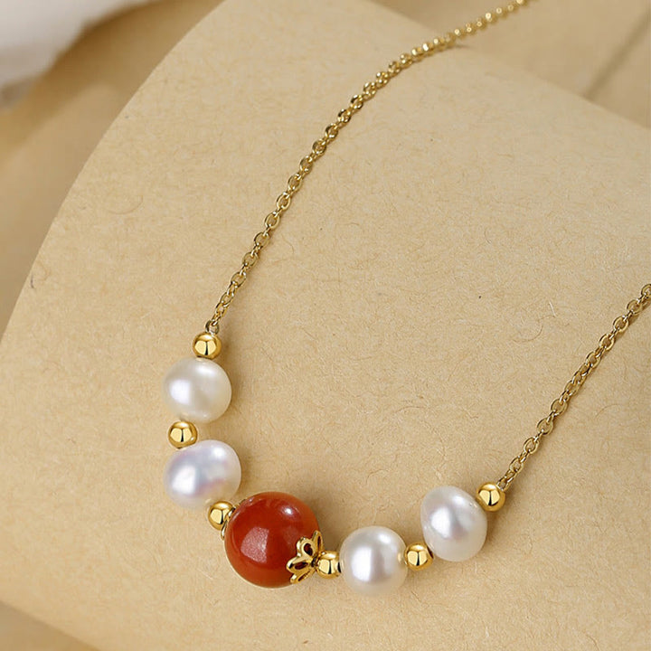 Collana con ciondolo a catena con perle di guarigione sincerità in argento sterling 925 con pietre Buddha Stones e cinabro