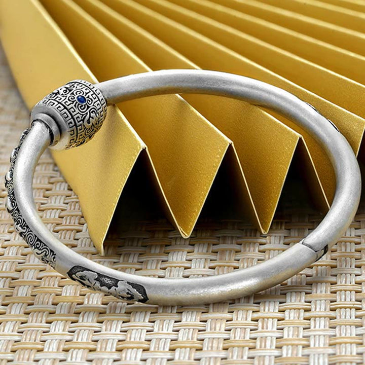 Buddha Stones 990 Sterling Silver Tibetano Auspicious Clouds Om Mani Padme Hum Braccialetto Creatività Inciso