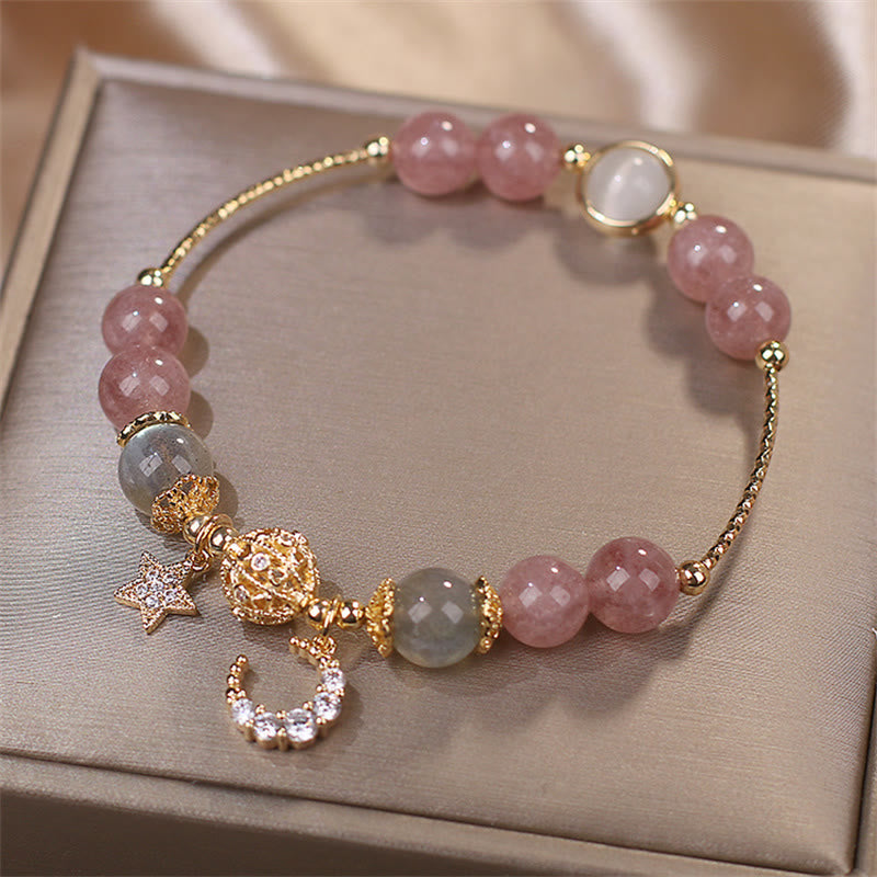 Bracciale Buddha Stones Quarzo fragola Pietra di luna Stella luna Amore