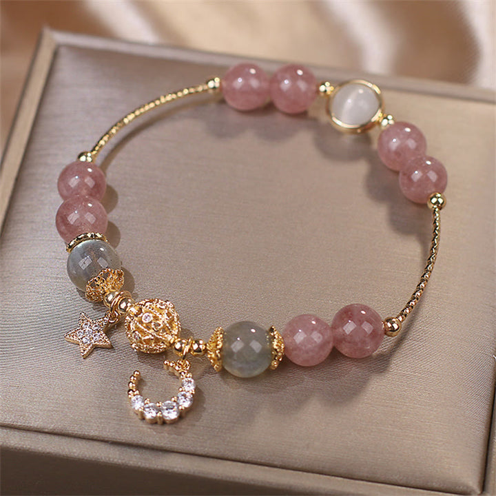 Bracciale Buddha Stones Quarzo fragola Pietra di luna Stella luna Amore