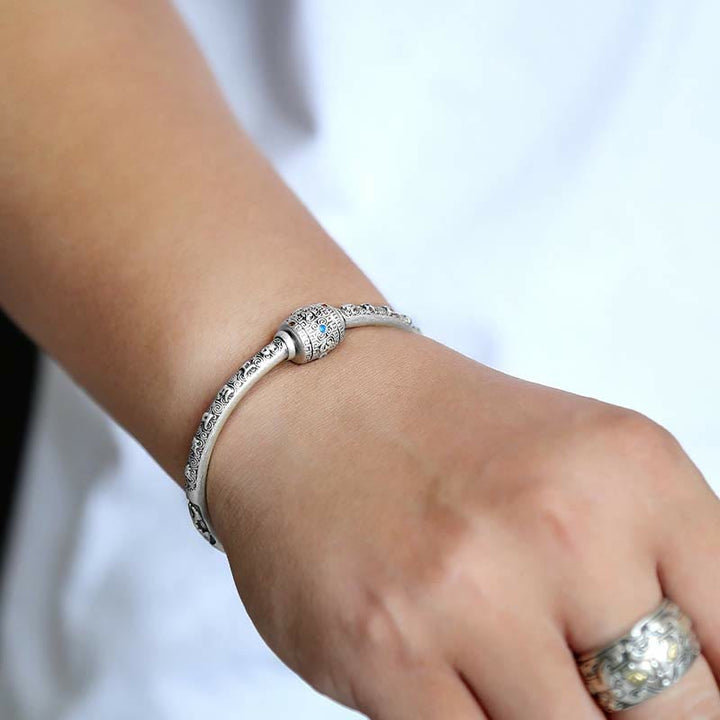 Buddha Stones 990 Sterling Silver Tibetano Auspicious Clouds Om Mani Padme Hum Braccialetto Creatività Inciso