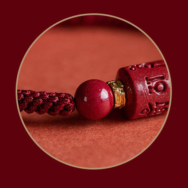 Buddha Stones Tibet Cinabro Om Mani Padme Hum Braccialetto intrecciato con benedizione inciso