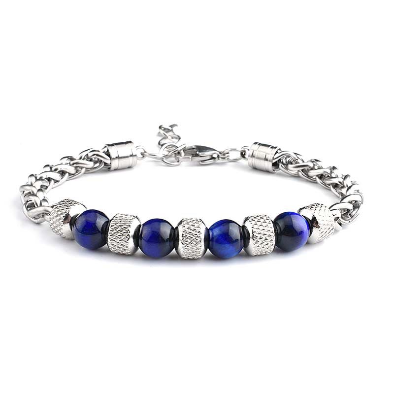 Buddha Stones Bracciale coraggio con perline in occhio di tigre e onice nero - Occhio di tigre blu 8mm - image 5