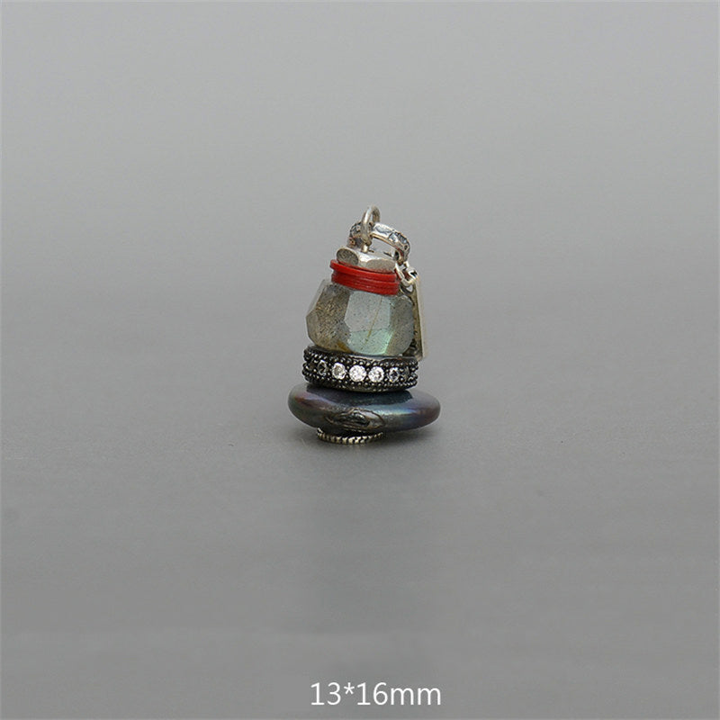 Collana con ciondolo calmante in labradorite con vari cristalli e Buddha Stones Zen Cairn - Ciondolo in labradorite 13*16 mm - image 21