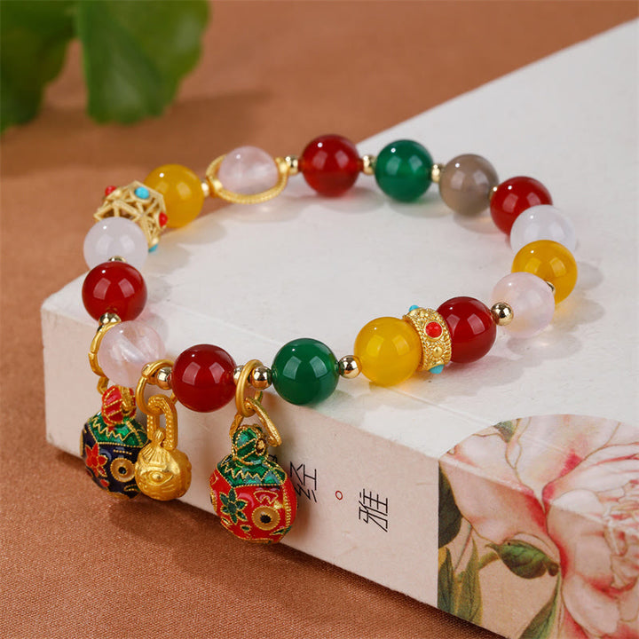 Buddha Stones Oro Deglutizione Bestia Famiglia Vari Agata Cristallo Bracciale Successo