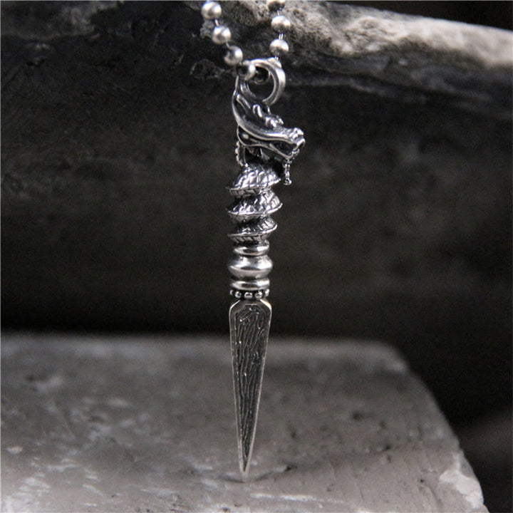 Buddha Stones 925 Sterling Silver Anno del Drago Design Dorje Vajra Collana Pendente di Protezione
